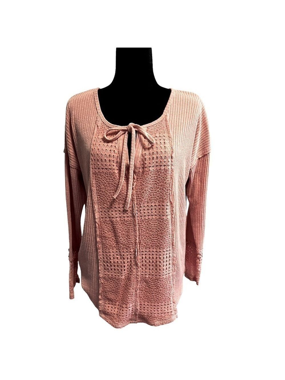 Suzanne Betro Eyelet Lace Blush Pink Tunic Top XL